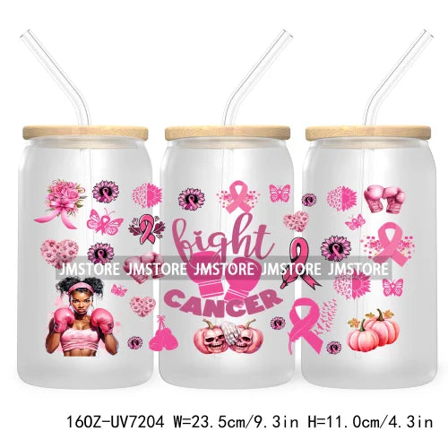 Peace Love Cure Breast Cancer Awareness Pink 16OZ UV DTF Cup Wrap Transfer Stickers For Libbey Glass Can Cups Tumbler October