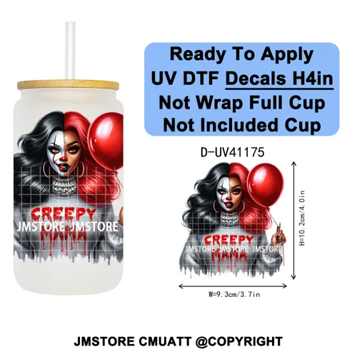 Bad Mama Killers Mom Halloween UV DTF Decals Ready To Apply Waterproof Transfer Stickers DIY Crafts For 16OZ Libbey Glass Can