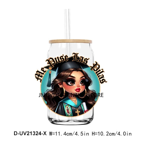 Chicano Graduation Chibi UV DTF Transfer Stickers Decals For Libbey Cold Cups Mugs Tumbler Waterproof Logo Educated Latina Girl