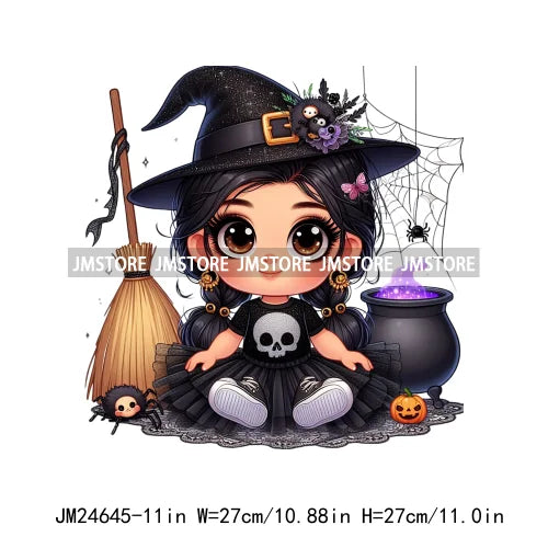 Custom Halloween Spooky Witch Latina Baby Girls Iron On Decals Hispanic Princess DTF Heat Press Transfers Stickers For Hoodies