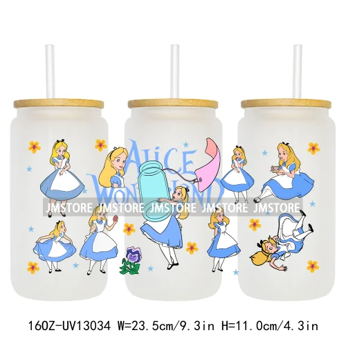 Cartoon Princess In Wonderland UV DTF Wraps Transfer Sticker Ready To Apply Waterproof Logo For 16OZ Libbey Glass Can Tumbler