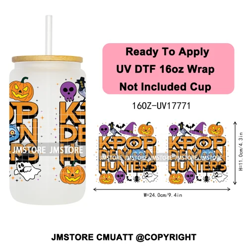 Demon Hunters Kpop Derpy Halloween Mystery Boys UV DTF Stickers Ready To Apply Cup Wrap High Quality For 16OZ Libbey Can Glass