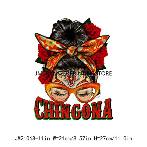 Mexican Chicana Mama Daughter Son Decals Proud Latina Mamacita Chingona Heat Transfer Stickers Ready To Press For T-shirts Bags