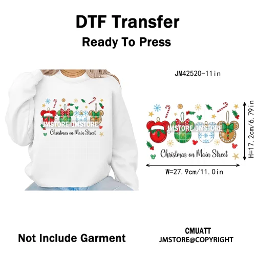 Cute Cartoon Character Coffee Cup Coquette Candy Merry Christmas Iron on DTF Heat Transfers Stickers Ready to Press for Hoodies