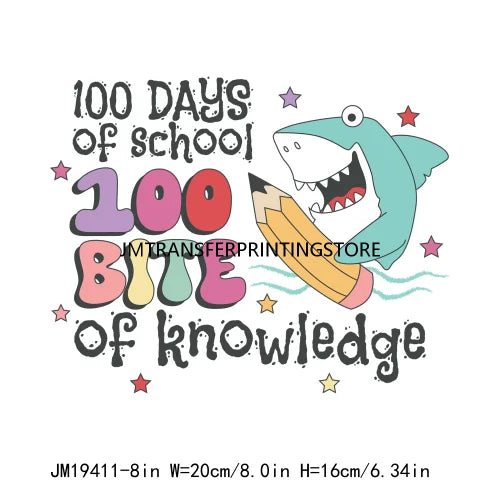 Happy 100th Days Of School Washable Printing Back To School Teach School Vibes Iron On DTF Transfer Stickers Decals For Clothing