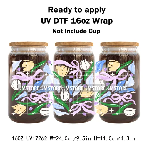 Coquette Floral Self Love Affirmations UV DTF Stickers Ready To Transfer Cup Wrap Custom Labels DIY Craft For Libbey Can Glass