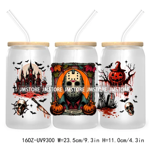 Scary Movies Halloween 16OZ UV DTF Cup Wrap Transfer Stickers Custom Labels Waterproof Logo For Libbey Glass Can Spooky Season