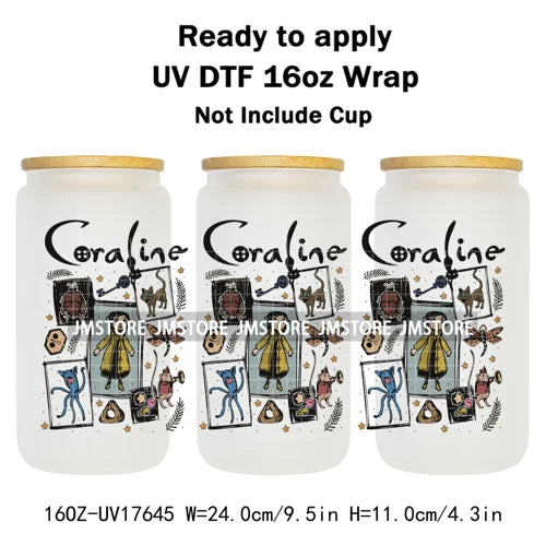 Coquette Bow Movie Eyes Cartoon Character 16OZ UV DTF Cup Wraps Ready To Apply Waterproof Transfer Stickers For Libbey Glass Can