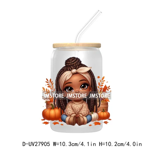 Autumn Chibi Super Cute Black Baby Girl UV DTF Transfer Stickers Decals For Libbey Cold Cups Mugs Tumbler Waterproof Afro Kids