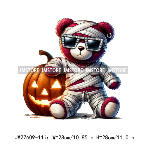 Hip Hop Halloween Pumpkin Mummy Bear Scary Vibes Printing Logos DTF Iron On Transfers Stickers Ready To Press For Sweatshirt