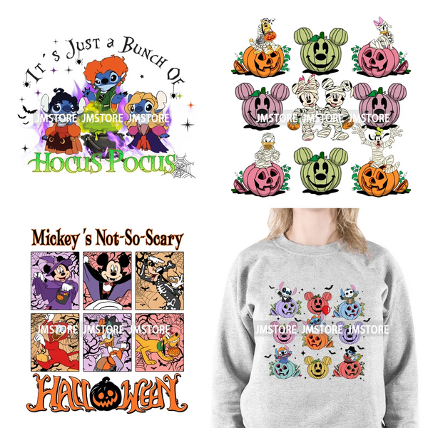 Happy Halloween Nightmare Cartoon Character Pumpkin Skeleton Iron on DTF Washable Transfers Stickers Ready to Press for T-shirts