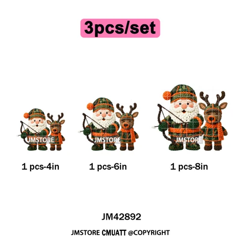 Preppy Faux Yarn Santa Tree Reindeer Cow Christmas Season Iron on DTF Washable Transfers Stickers Ready to Press for Clothing