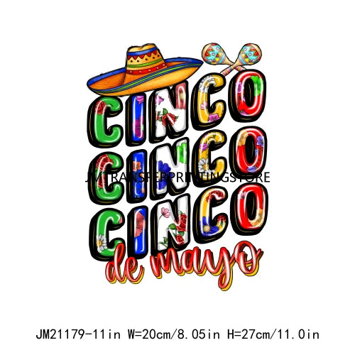 New Let's Fiesta Mexican Happy Cinco De Mayo Iron On DTF Stickers Sombrero Hat Cactus Fiesta Squad Transfer Printing For Hoodies