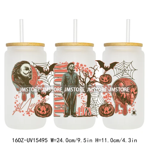 Horror Halloween Killer Friends UV DTF Wraps Transfer Sticker Waterproof Custom High Quality For 16OZ Libbey Glass Can Tumbler