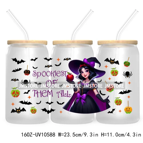 Horror Princess Halloween 16OZ UV DTF Cup Wrap Transfer Stickers Movie Killers Custom Labels For Libbey Glass Can Trick Or Treat