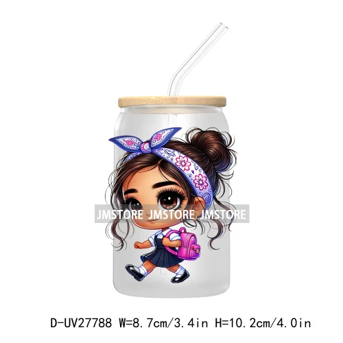 Chibi Cute Latina Baby Girl Back to School UV DTF Transfer Stickers Decals For Libbey Cold Cups Mugs Tumbler Label Hispanic Girl