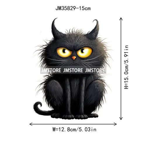 15cm 5.9in Kid Halloween Black Cat Iron On Heat Transfer Sticker For Clothes DTF Printed Vinyl Thermal Appliques Washable Decal