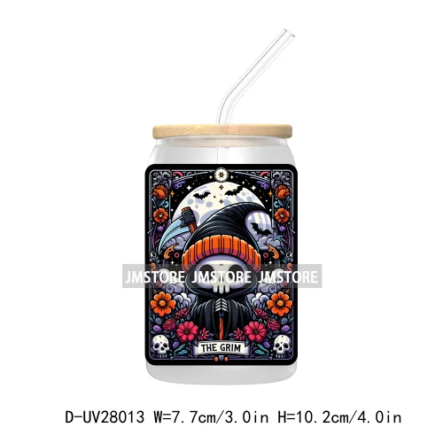 Cute Ghost Tarot Card Halloween UV DTF Transfer Stickers Decals For Libbey Cold Cups Mugs Tumbler Waterproof Craft Spooky Vibes