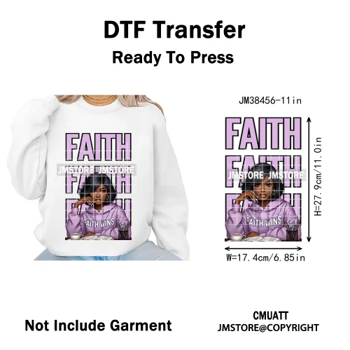 Pray Jesus Faith Trust Black Woman Religious Blessed Thermal Designs Iron on DTF Transfers Stickers Ready to Press for Clothes