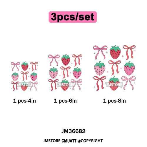 Boho Coquette Floral Strawberry Festival Vibes Summer Fruit Iron on DTF Thermal Transfer Sticker Ready to Press for Clothes Bags
