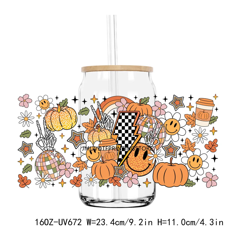 Fall Season Autumn Pumpkin 16OZ UV DTF Cup Wrap Transfers Stickers DIY Durable Waterproof Logo For Libbey Glass Can