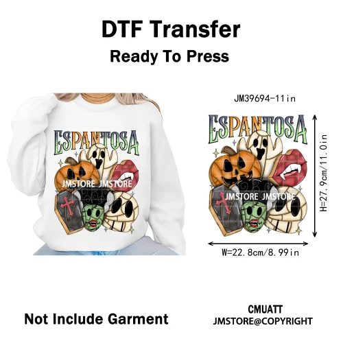 Mexican Culture Halloween Vibes Spanish Cafecito Viva Design Iron on DTF Washable Transfers Stickers Ready to Press for Hoodies