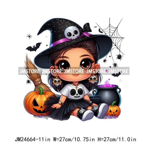 Custom Halloween Spooky Witch Latina Baby Girls Iron On Decals Hispanic Princess DTF Heat Press Transfers Stickers For Hoodies