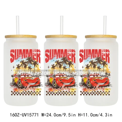 Retro Cartoon Western Summer Vibes UV DTF Cup Wraps Ready To Apply Waterproof Transfer Stickers For 16OZ Libbey Glass Can Mugs