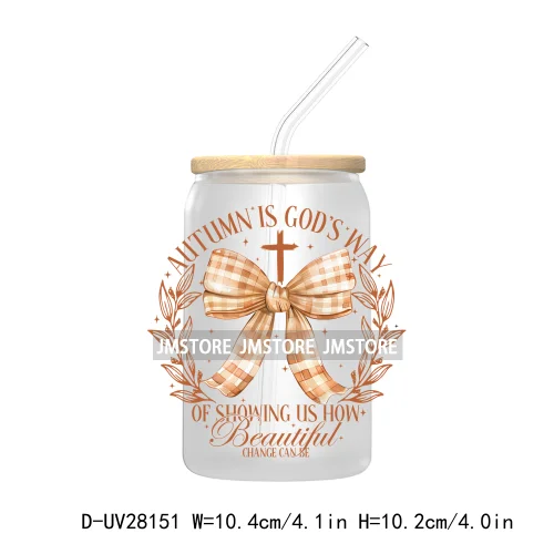 Halloween Autumn Girly Coquette Bow Pumpkin UV DTF Transfer Stickers Decals For Libbey Cold Cups Mugs Tumbler Fall Thanksgiving