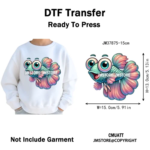 15cm 5.9in Cute Sea Underwater Animal Quirky Fish Octopus Decals Washable Iron On DTF Heat Transfers Stickers For Kids T-Shirts