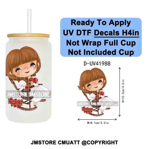 Cute Little Mermaid Cartoon Princess Festive UV DTF Transfer Stickers Decals Ready To Apply Waterproof For 16OZ Libbey Glass Can