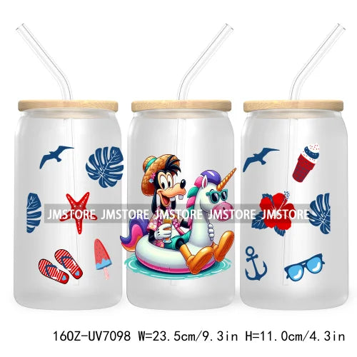 Horror's Summer Vacation 16OZ UV DTF Cup Wrap Transfers Stickers For Libbey Glass Can Cups Tumbler Waterproof Craft Cartoon Girl