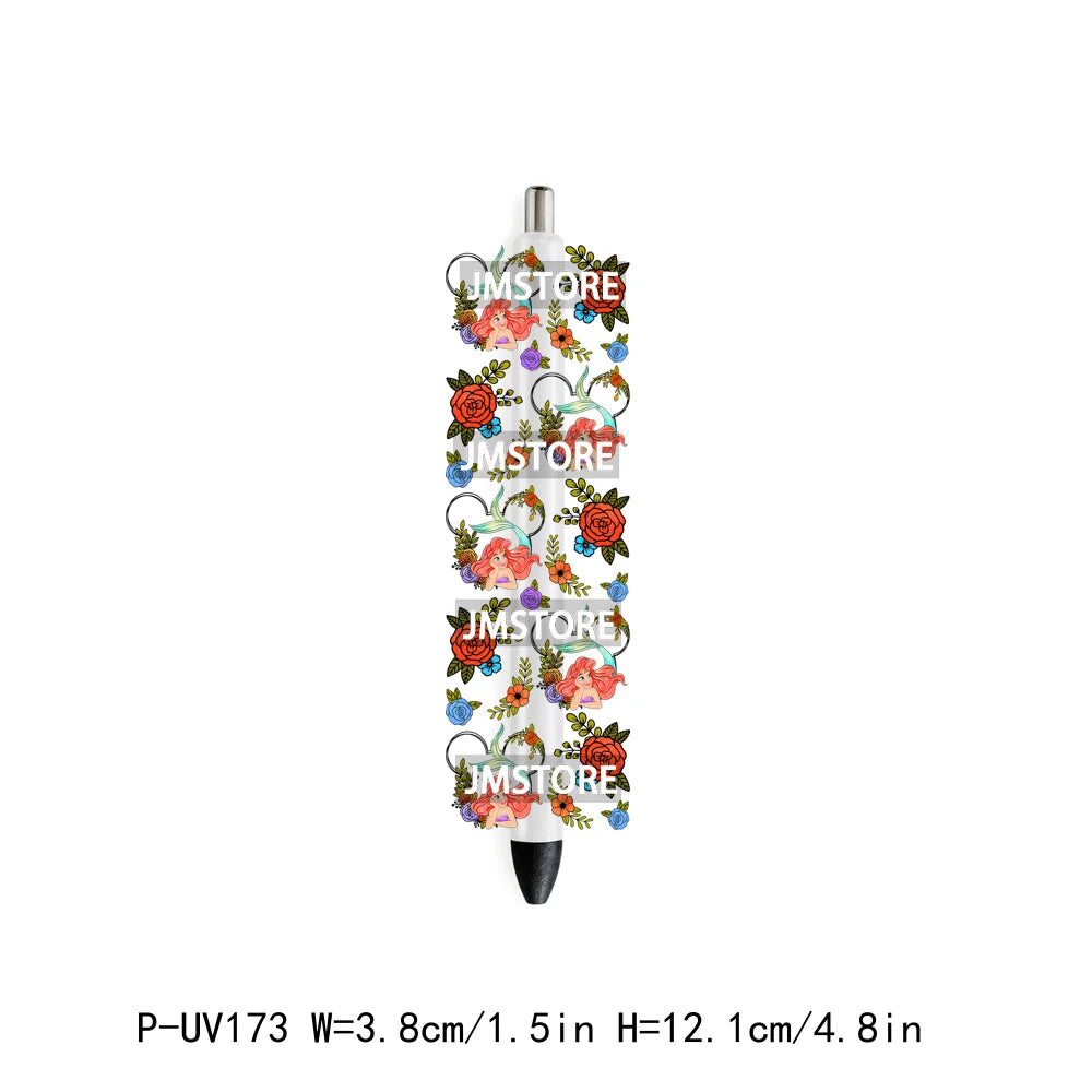 Cute Cartoon Girl With Flower UV DTF Pen Wraps Stickers Custom Labels Durable Waterproof Logo For DIY Customized Craft Cats