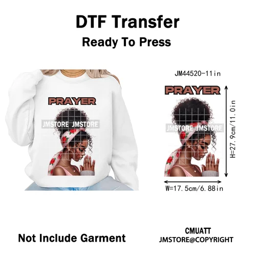 Afro Girls Prayer Jesus Faith Love Magic Christian Women Iron on Washable DTF Heat Transfers Stickers Ready to Press for Clothes