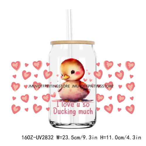 Valentines Teddy Bear With Red Roses UV DTF Sticker For 16OZ Libbey Glass Cup Can Wrap Transfer Sticker Custom Labels DIY Logo