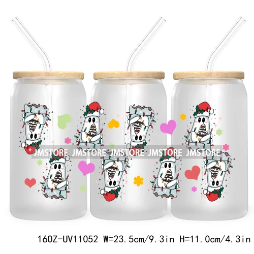 Gingerbread Christmas Coffee Latte UV DTF Cup Wrap For Libbey Glass Can Transfer Stickers Waterproof Custom Book Ghost Christmas