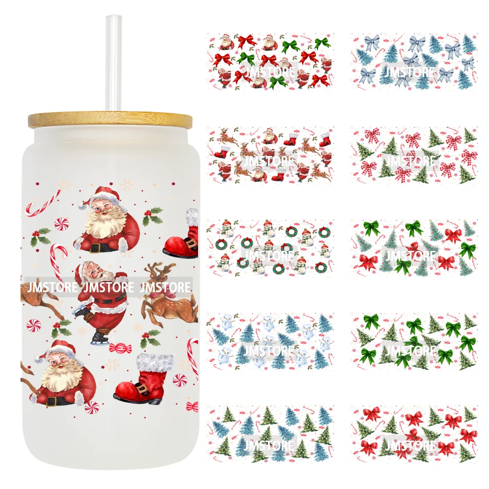 Coquette Christmas Tress Jingle Bells UV DTF Transfer Sticker Cup Tumbler Wrap DIY Labels For 16OZ Libbey Glass Bottle Mug Wraps