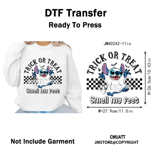Checkered Trick Or Treat Scary Killer Character Halloween Vibes Iron on DTF Washable Transfer Sticker Ready to Press for Hoodies