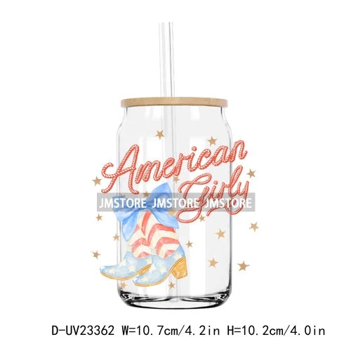 Coquette American Girly 4th Of July UV DTF Transfers Stickers Decals For Libbey Cold Cups Mugs Tumbler Waterproof USA Freedom