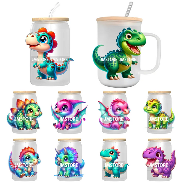 Funny Humorous Dinosaur Watercolor UV DTF Transfer Stickers Decals For Libbey Cold Cups Mugs Tumbler High Quality Labels Animals