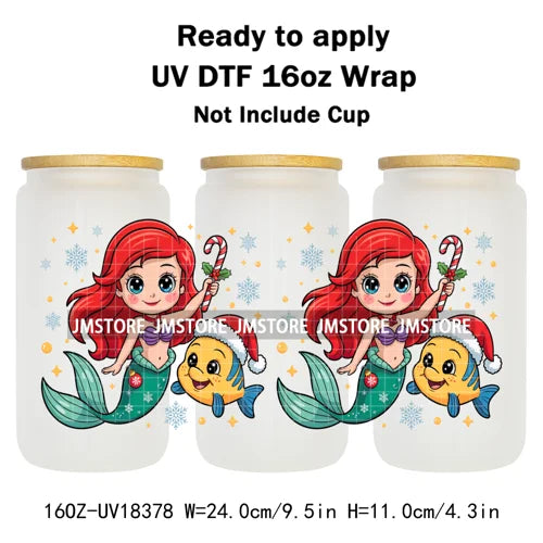 Girly Cartoon Princess Christmas Animals UV DTF Stickers Ready To Apply Cup Wrap Waterproof Logo For Libbey Glass Can Tumbler