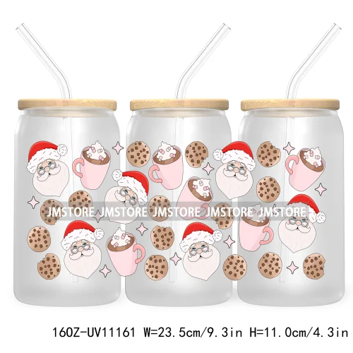 Gingerbread Coquette Bow Christmas Tree 16OZ UV DTF Cup Wrap Waterproof Transfer Stickers For Libbey Glass Can Candy Cane Bow