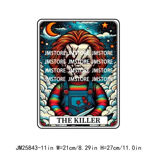 New Halloween Trickster Killer Scary Characters Tarot Cards Thermal Logos DTF Iron On Heat Press Transfers Stickers For Clothes