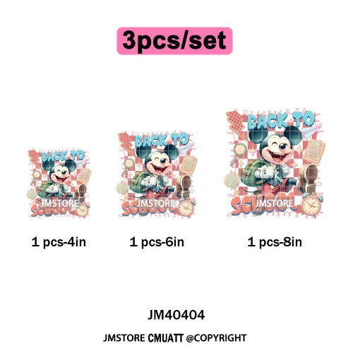Colorful Checkered Cartoon First Day of School Design Kid Back To School Iron on DTF Transfer Sticker Ready to Press for Clothes