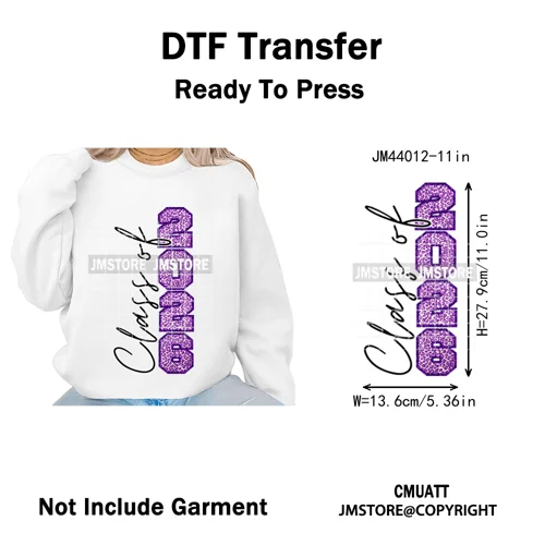 Faux Glitter Senior Class of 2026 High School Graduate Reunion Iron on Washable DTF Transfer Stickers Ready to Press for Clothes