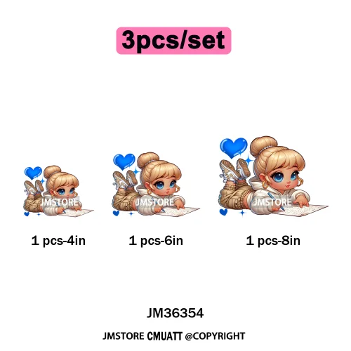 Fashion School Princess Cartoon Girls Learning Love Designs Iron on DTF Thermal Transfers Stickers Ready to Press for Clothing