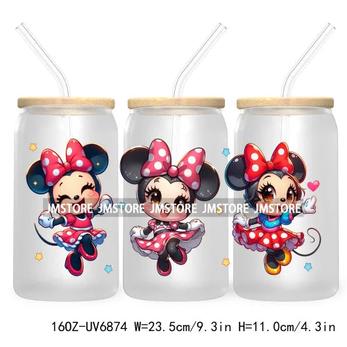 Cartoon Mouse Princess Friends 16OZ UV DTF Cup Wrap Transfers Stickers For Libbey Glass Can Cups Tumbler Waterproof Craft