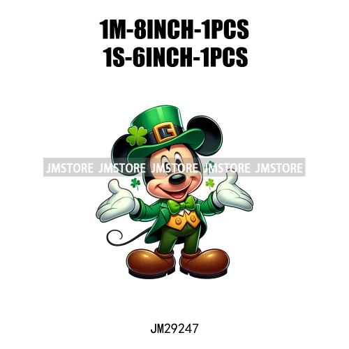 Cute Cartoon Character St Patrick's Irish Day Shamrock Lucky Vibes Iron On DTF Transfers Stickers Ready To Press For Hoodies