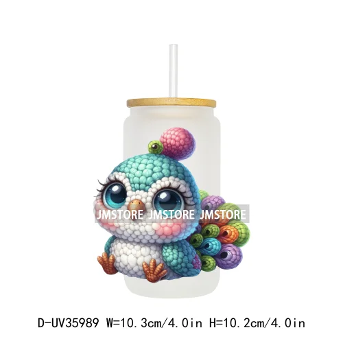 Watercolor Knitted Cute Animals UV DTF Transfer Stickers Decals Ready To Apply Waterproof For 16OZ Libbey Glass Can Cups Tumbler