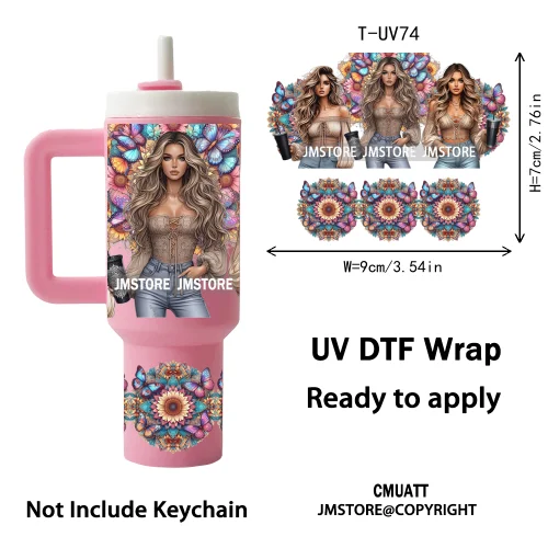 Butterfly Sunflower Girl UV DTF Mini Tumbler Keychain Wraps Ready To Press High Quality Wraps UV Stickers for Tumbler Keychain